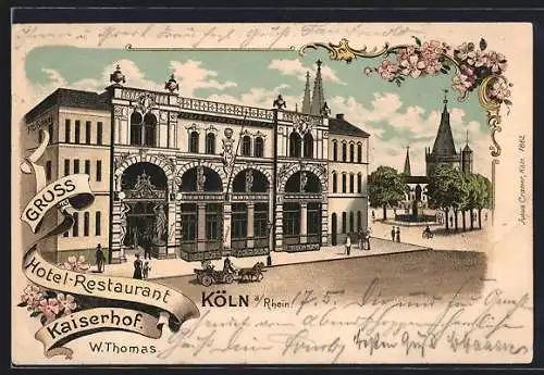 Lithographie Köln, Hotel-Restaurant Kaiserhof von W. Thomas, Salomonsgasse 11