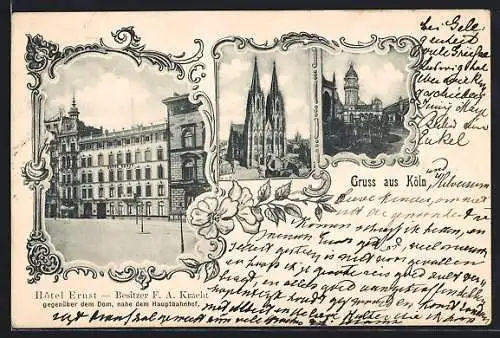 AK Köln, Hotel Ernst, Dom, Ortspartie