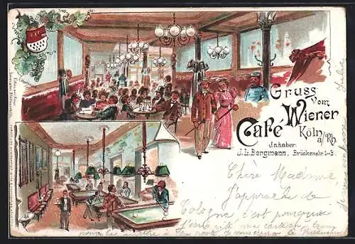 Lithographie Köln, Café Wiener, Brückenstr. 1-3, Billard