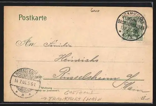 Lithographie Frankfurt-Sachsenhausen, Gasthaus Goetheruhe und Aussichtsturm