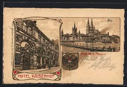 Künstler-AK Köln a. Rhein, Hotel Kaiserhof, Uferpartie mit Dom