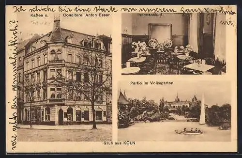 AK Köln-Neustadt, Café und Konditorie Anton Esser, Eifelplatz am Volksgarten