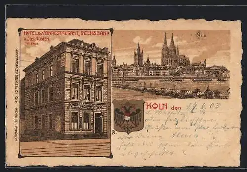 Lithographie Köln, Hotel und Weinrestaurant Reichsbank v. Jos. Hüsgen