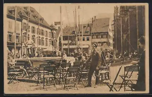 Foto-AK Freiburg /Breisgau, Festvorbereitungen am Münsterplatz