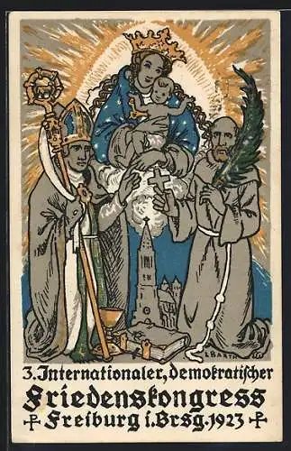 Künstler-AK Freiburg / Breisgau, 3. Internationaler demokratischer Friedenskongress 1923, Maria mit Jesuskind