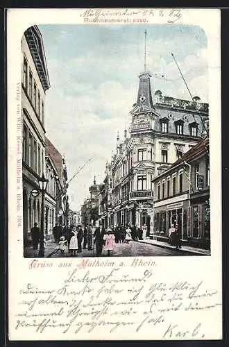 AK Mülheim a. Rhein, Buchheimerstrasse mit Geschäften