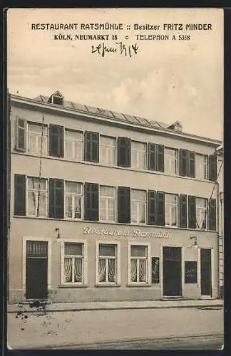 AK Köln, Restaurant Ratsmühle von Fritz Minder, Neumarkt 18