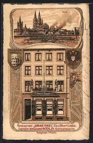 Lithographie Köln, Restaurant Kraenkel, Martinstrasse 24 gegenüber dem Gürzenich