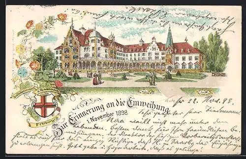 Lithographie Freiburg i. B., Einweihung Ev. Diakonissen Krankenhaus 1898