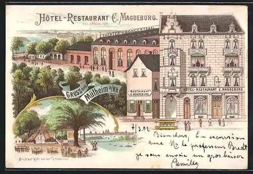 Lithographie Mülheim a. Rh., Hotel Restaurant C. Magdeburg