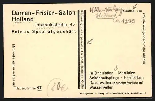 AK Köln, Damen-Frisier-Salon Holland, Johannisstrasse 47