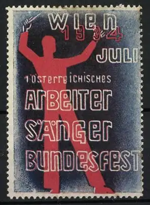 Reklamemarke Wien, 1. österr. Arbeiter-Sänger-Bundesfest 1934, Mann mit Flagge