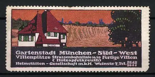 Künstler-Reklamemarke Ludwig Hohlwein, München, Gartenstadt Süd-West, Holzapfelkreuth, Weinstrasse 7