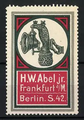 Reklamemarke Frankfurt a. M., H. W. Abel Jr., antike Lampe