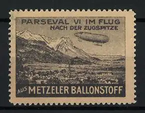 Reklamemarke Parseval VI im Flug nach der Zugspitze aus Metzeler Ballonstoff