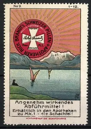 Künstler-Reklamemarke Johann Peter Werth, Apotheker Rich. Brandt`s Schweizer Pillen, Abführmittel, Seeidylle