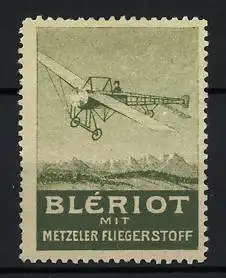 Reklamemarke Blériot mit Metzeler Fliegerstoff, Flugzeug am Himmel