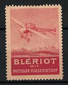 Reklamemarke Blériot mit Metzeler Fliegerstoff, Flugzeug im Himmel