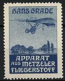 Reklamemarke Hans Grade-Apparat aus Metzeler Fliegerstoff