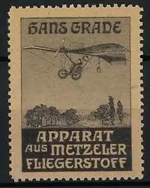 Reklamemarke Hans Grade-Apparat aus Metzeler Fliegerstoff