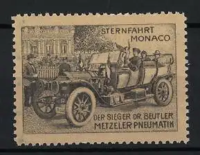 Reklamemarke Sternfahrt Monaco, Der Sieger Dr. Beutler mit Metzeler Pneumatik