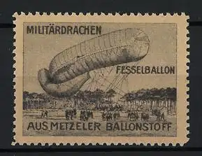 Reklamemarke Militärdrachen Fesselballon aus Metzeler Ballonstoff