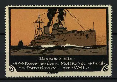 Künstler-Reklamemarke Böttcher, Deutsche Flotte, SM Panzerkreuzer Moltke