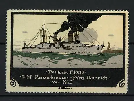 Künstler-Reklamemarke Böttcher, Deutsche Flotte, SM Panzerkreuzer Prinz Heinrich vor Kiel