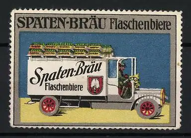 Reklamemarke Spaten-Bräu Flaschenbiere, LKW transportiert Bier