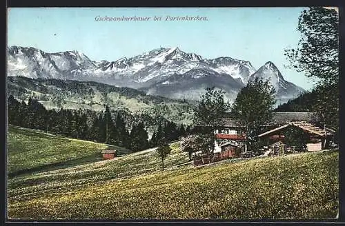 AK Garmisch, Geschwandnerbauer-Alm mit Blick gegen das Hochgebirge