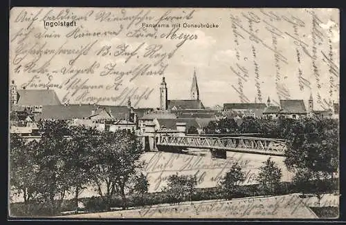 AK Ingolstadt, Panorama mit Donaubrücke