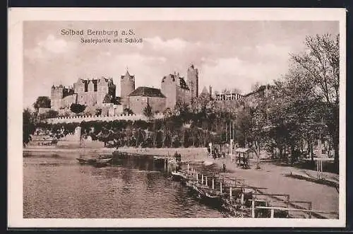AK Bernburg a. S., Saalepartie mit Schloss