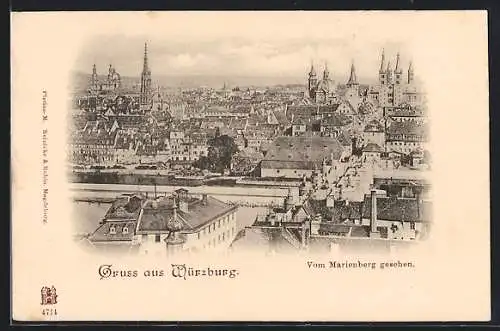AK Würzburg, Totale vom Marienberg aus gesehen