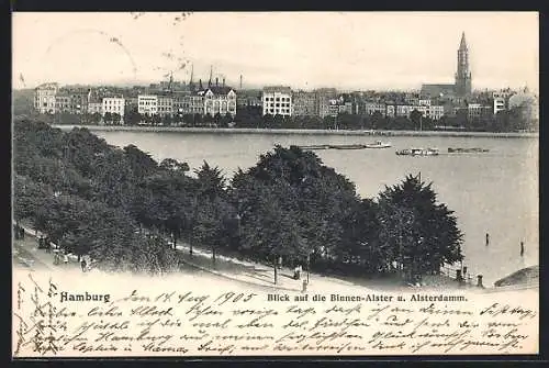 AK Hamburg, Blick auf die Binnen-Alster und Alsterdamm