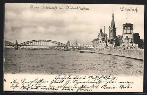 AK Düsseldorf, Neue Rheinwerft mit Rheinschlösschen