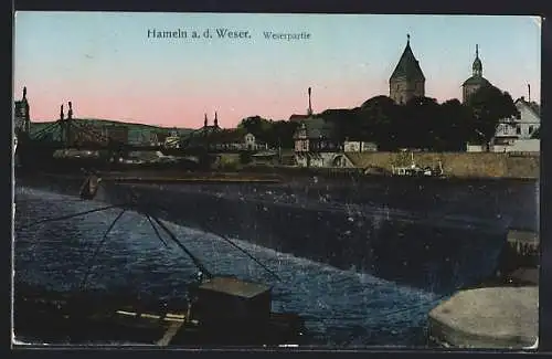 AK Hameln a. d. Weser, Ortspartie am Weserufer