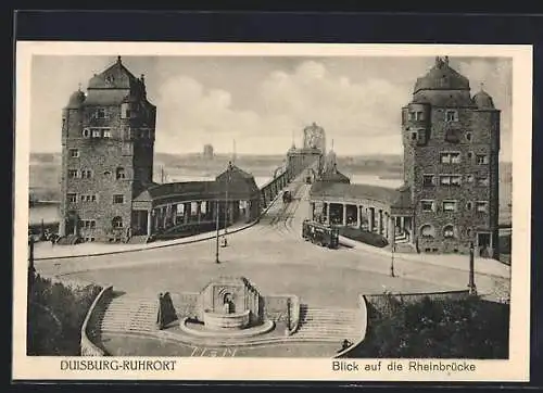 AK Duisburg-Ruhrort, Blick auf die Rheinbrücke