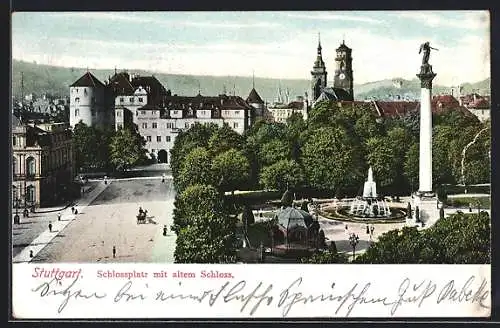 AK Stuttgart, Schlossplatz mit altem Schloss