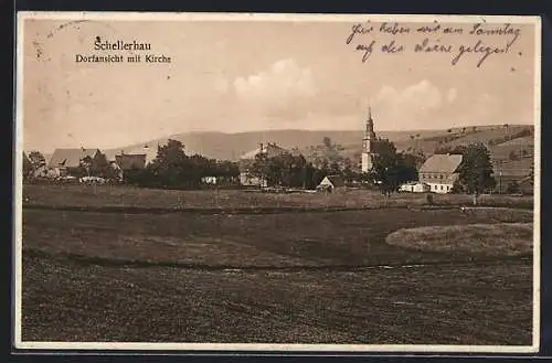 AK Schellerhau, Dorfansicht mit Kirche