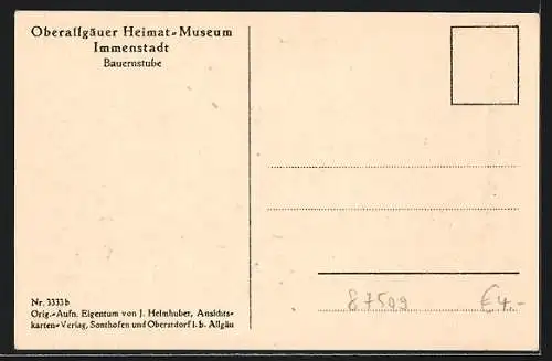 AK Immenstadt / Allgäu, Oberallgäuer Heimat-Museum, Bauernstube