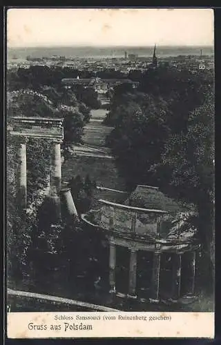 AK Potsdam, Schloss Sanssouci vom Ruinenberg aus gesehen