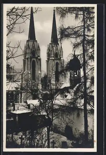 AK Marburg a. Lahn, Elisabethkirche mit Michelchen im Rauhreif