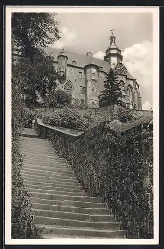 AK Marburg / Lahn, Treppenaufgang zum Schloss