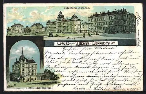 Lithographie Wien, Infanterie-Kaserne, Hotel Theresienhof