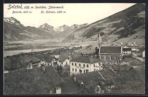 AK Selztal, Teilansicht mit Hotel Krone, Bosruck und Gr. Pyhrgas