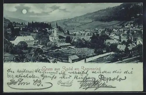 Mondschein-AK Spital am Semmering, Panorama aus der Vogelschau