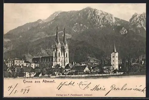 AK Admont, Ortsansicht mit Blasius-Münster