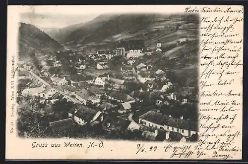 AK Weiten /Niederösterreich, Ortsansicht von einen Berg aus