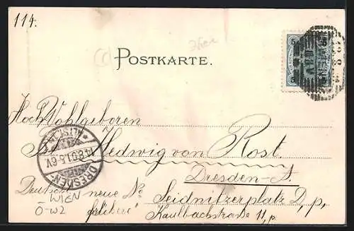 Lithographie Wien, Brigittabrücke in der Dämmerung