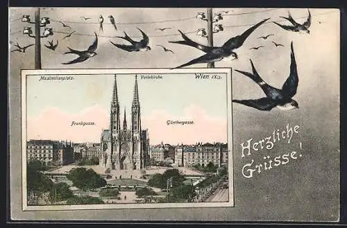 AK Wien, Maximilianplatz, Frankgasse, Votivkirche und Günthergasse